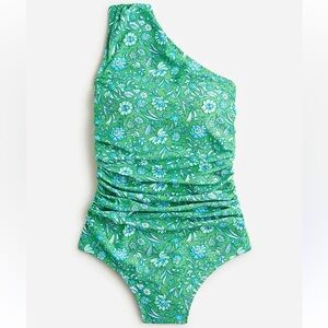 Ruched one-shoulder one-piece swimsuit in marigold blooms size 10